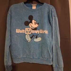 Walt Disney World Mickey Mouse Blue Acid Wash Crewneck, Women's‎ XL Sweatshirt